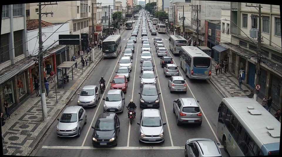 Câmera ilustrativa: Avenida movimentada